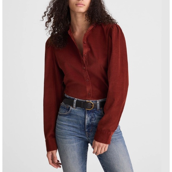 Madewell Tops - Madewell Corduroy Puff Sleeve Button Up Shirt Burgundy M Medium NewNW743